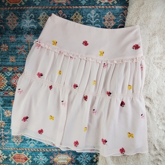 LOFT Pink Floral Ruffle Skirt 4 - Picture 2 of 6